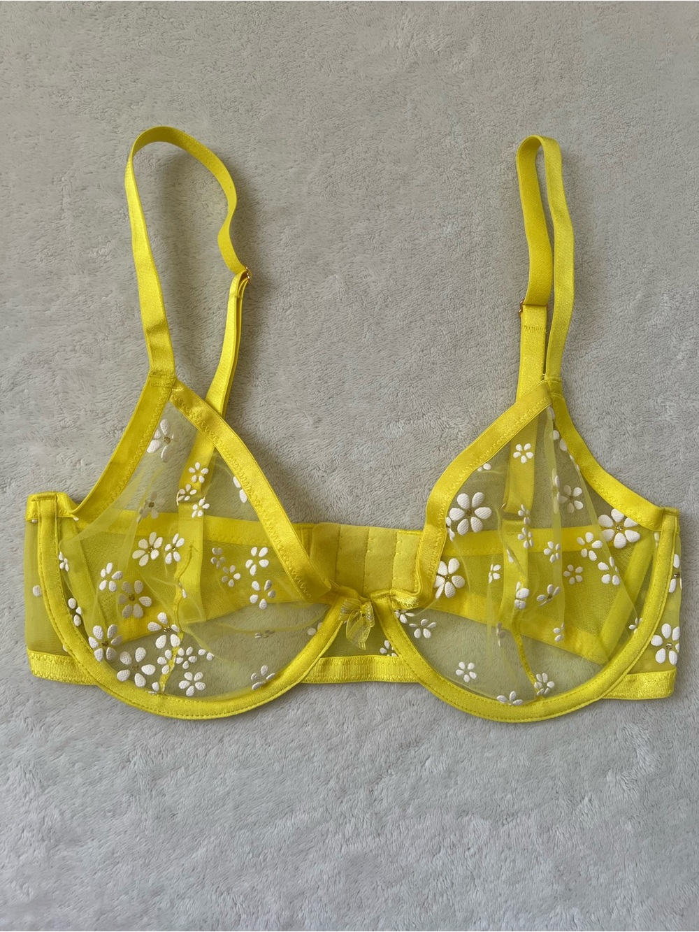 Savage X Fenty Puff Daisy Unlined Underwire Bra Yellow Floral Mesh
